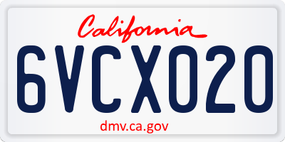 CA license plate 6VCX020
