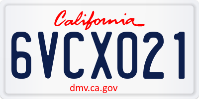 CA license plate 6VCX021