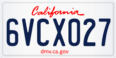 CA license plate 6VCX027
