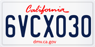 CA license plate 6VCX030