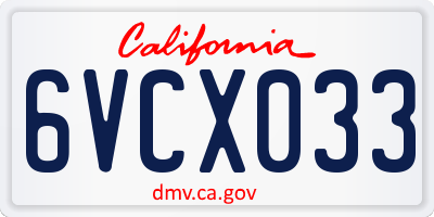 CA license plate 6VCX033