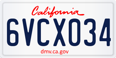 CA license plate 6VCX034