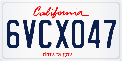 CA license plate 6VCX047