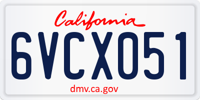 CA license plate 6VCX051