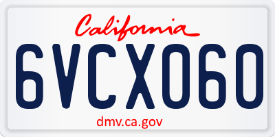 CA license plate 6VCX060