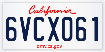 CA license plate 6VCX061