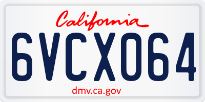 CA license plate 6VCX064