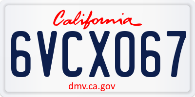 CA license plate 6VCX067
