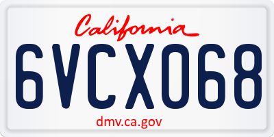 CA license plate 6VCX068