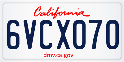 CA license plate 6VCX070