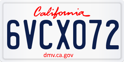 CA license plate 6VCX072