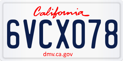 CA license plate 6VCX078