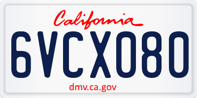 CA license plate 6VCX080