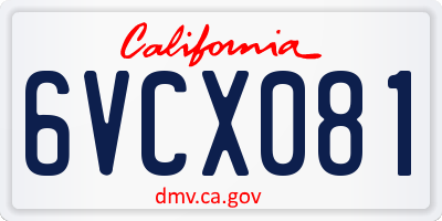 CA license plate 6VCX081
