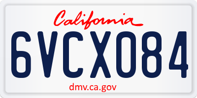 CA license plate 6VCX084