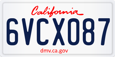 CA license plate 6VCX087
