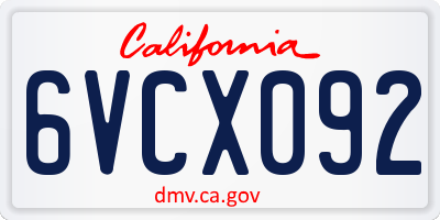 CA license plate 6VCX092