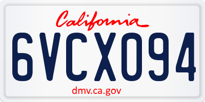 CA license plate 6VCX094