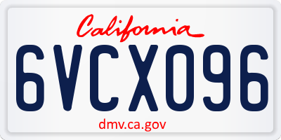 CA license plate 6VCX096