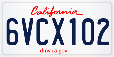 CA license plate 6VCX102