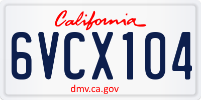 CA license plate 6VCX104