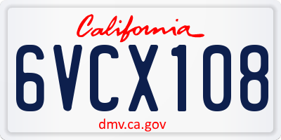CA license plate 6VCX108