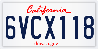 CA license plate 6VCX118