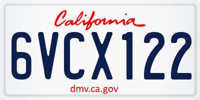 CA license plate 6VCX122