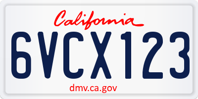 CA license plate 6VCX123