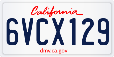 CA license plate 6VCX129