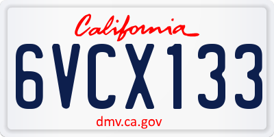 CA license plate 6VCX133