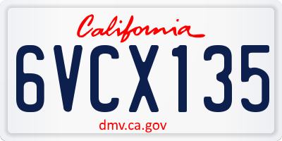 CA license plate 6VCX135