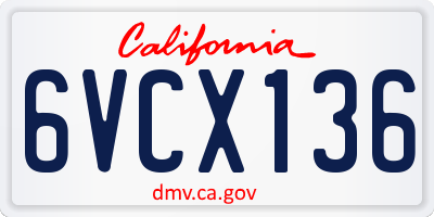 CA license plate 6VCX136