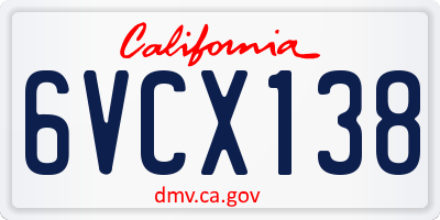 CA license plate 6VCX138