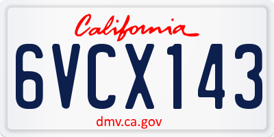 CA license plate 6VCX143