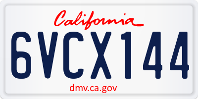 CA license plate 6VCX144