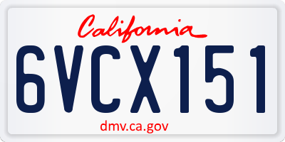 CA license plate 6VCX151