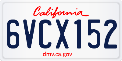 CA license plate 6VCX152