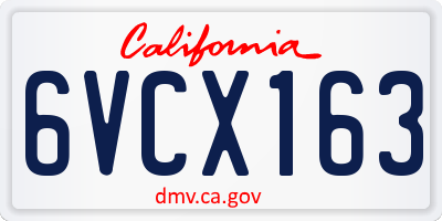 CA license plate 6VCX163