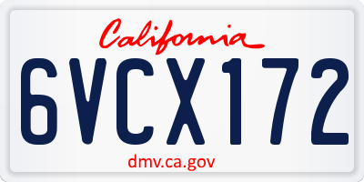 CA license plate 6VCX172