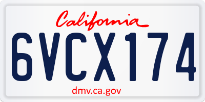 CA license plate 6VCX174