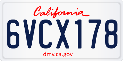 CA license plate 6VCX178