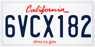 CA license plate 6VCX182
