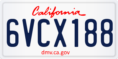 CA license plate 6VCX188