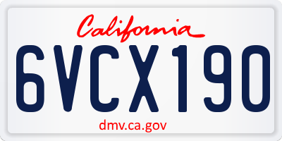 CA license plate 6VCX190