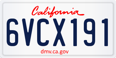 CA license plate 6VCX191