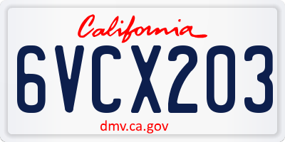 CA license plate 6VCX203