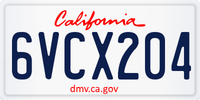 CA license plate 6VCX204