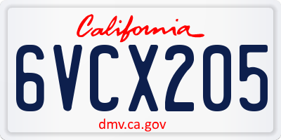 CA license plate 6VCX205