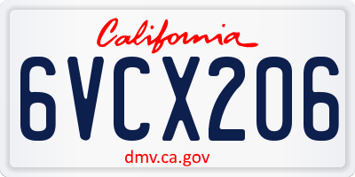 CA license plate 6VCX206